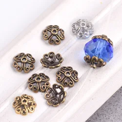 50pcs Antique Gold/Silver Bronze Color 8mm Flower Shape Metal Alloy Loose Spacer Beads Caps Lot For Jewelry Making DIY Findings