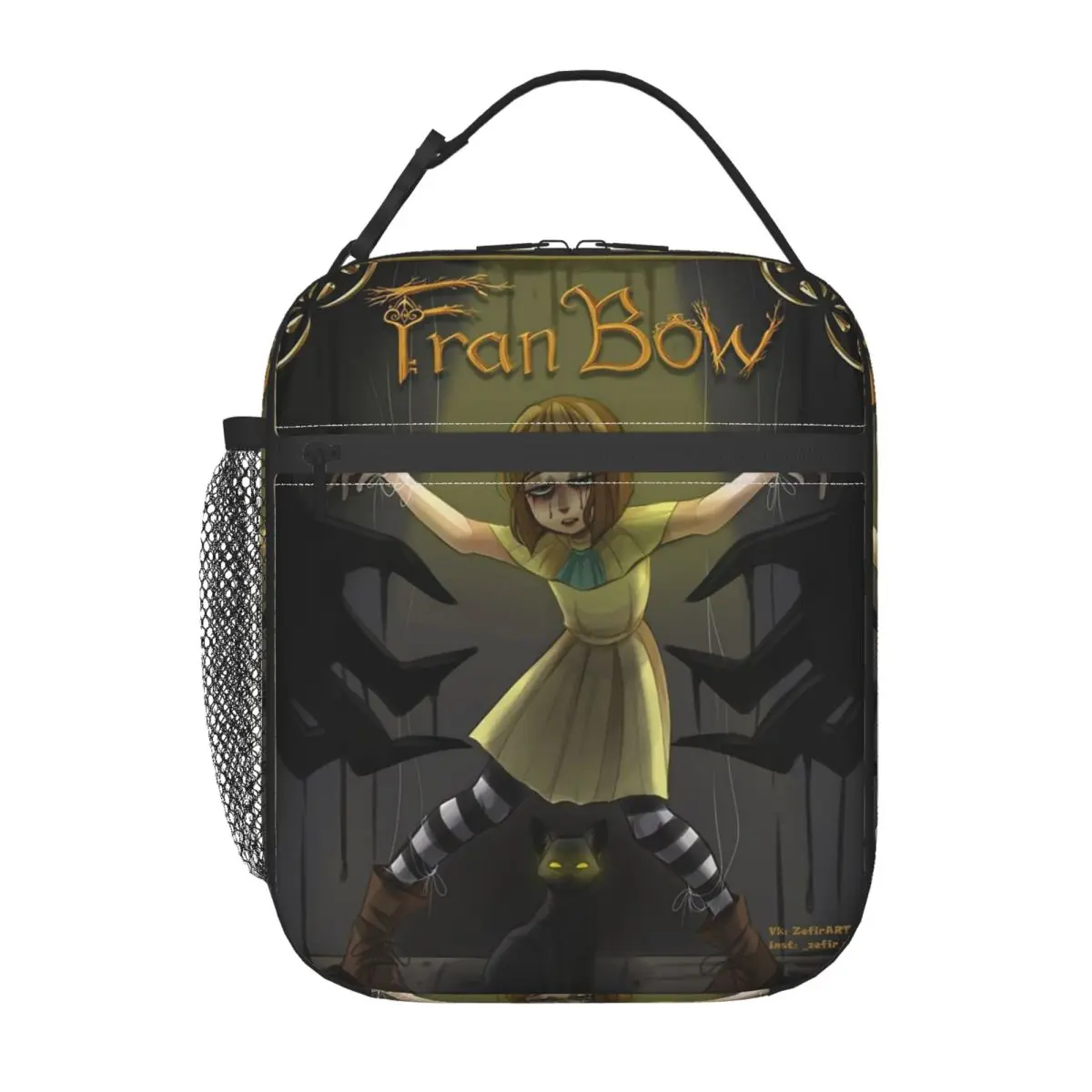 

Fran Swedish Horror Adventure Game Bow Insulated Lunch Bag for Women Children Portable Food Boxes Thermal Lunch Box Tote