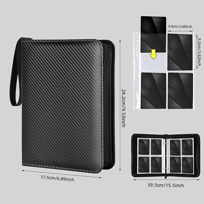4-Pocket Card Binder (400 Cards) – Carbon Fiber PU, Black/Blue​​ Professional Storage for TCG & Gaming Cards. Collector's image 2