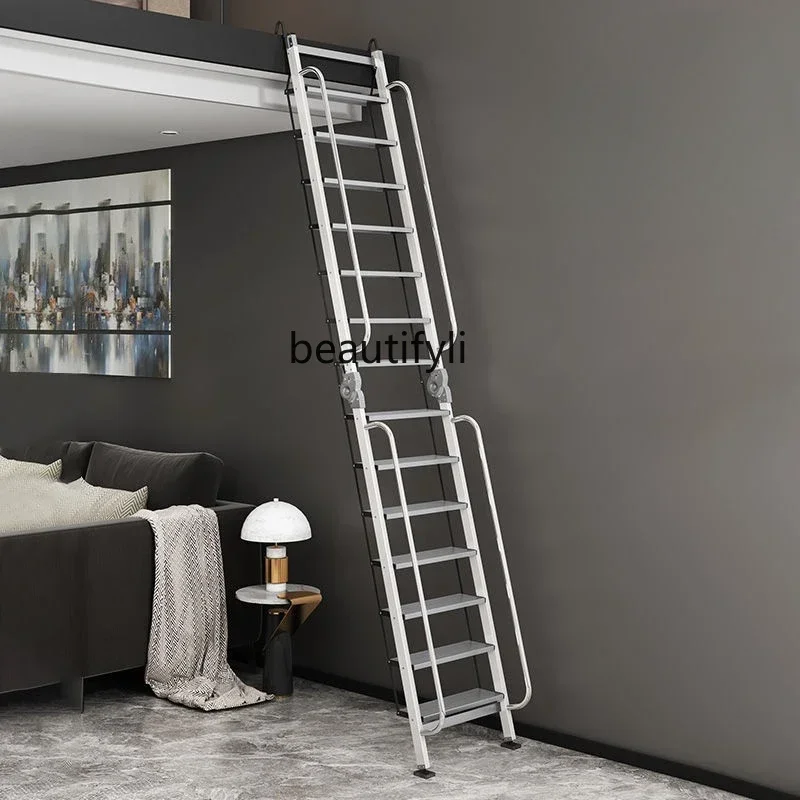 NQ Attic second floor platform ladder thickened aluminum alloy portable folding stairs indoor and outdoor