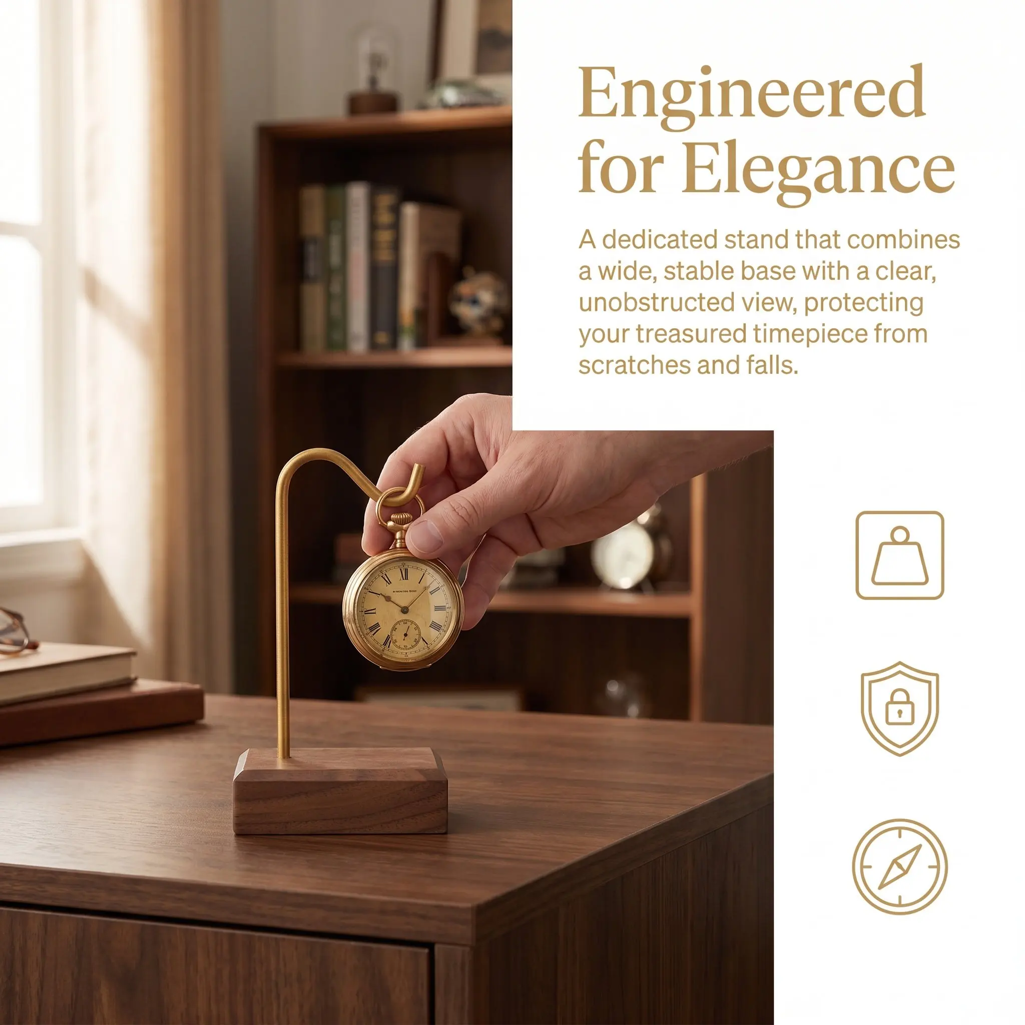 Pocket Watch Hanging Display Rack Wood Stand Broad Base Stable Desktop Collector Display Nightstand Office Holder - view 5
