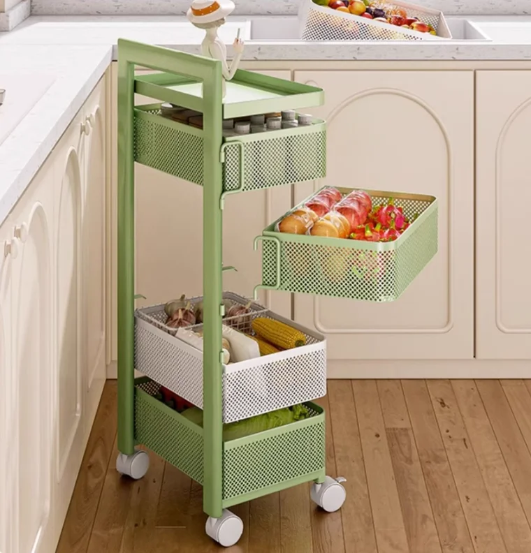 Snack storage rack Living room mobile baby stroller Multi-layer bookshelf storage rack for household