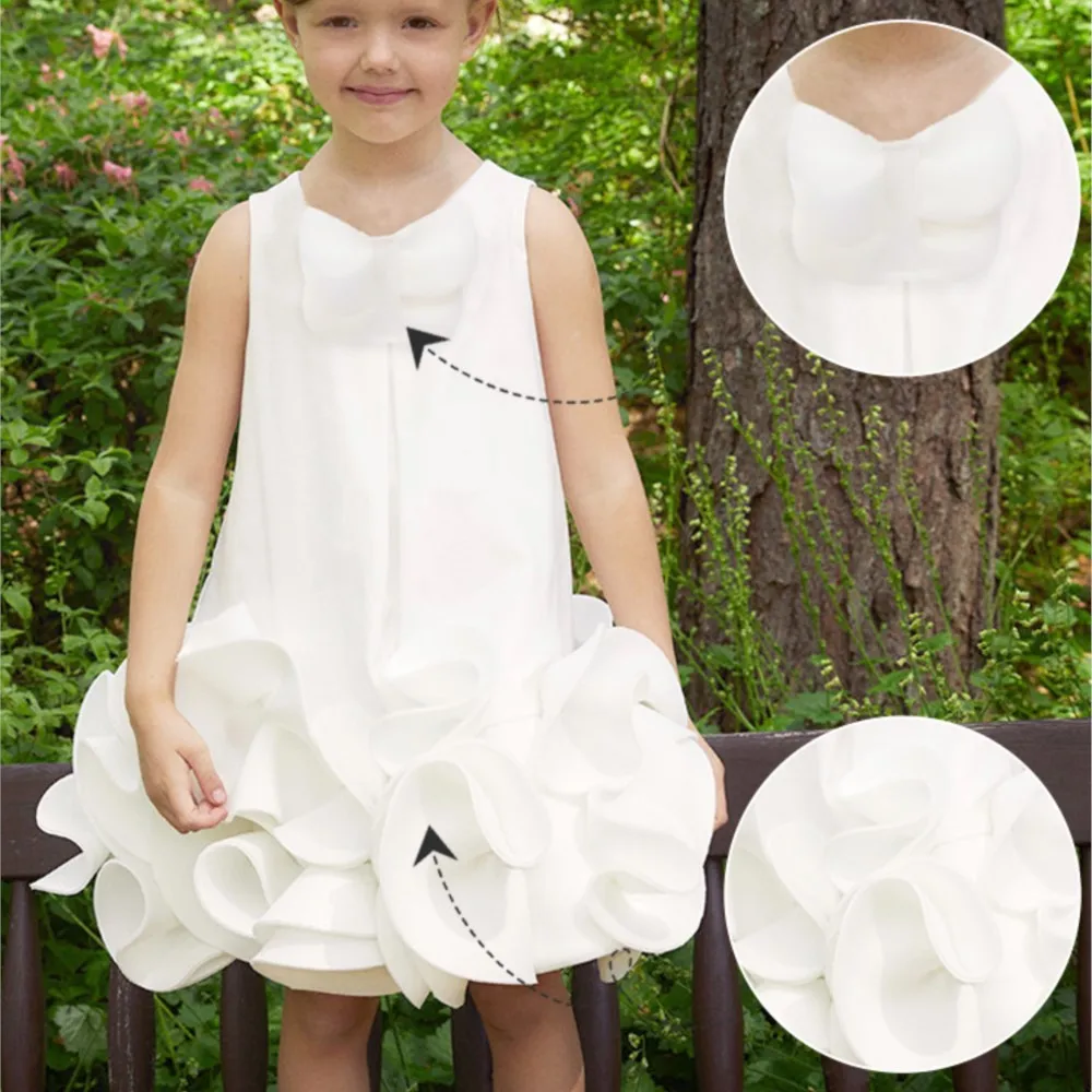 

New Princess White Dress Elegant Sleeveless Holiday Children's Clothing Party Baby Girls