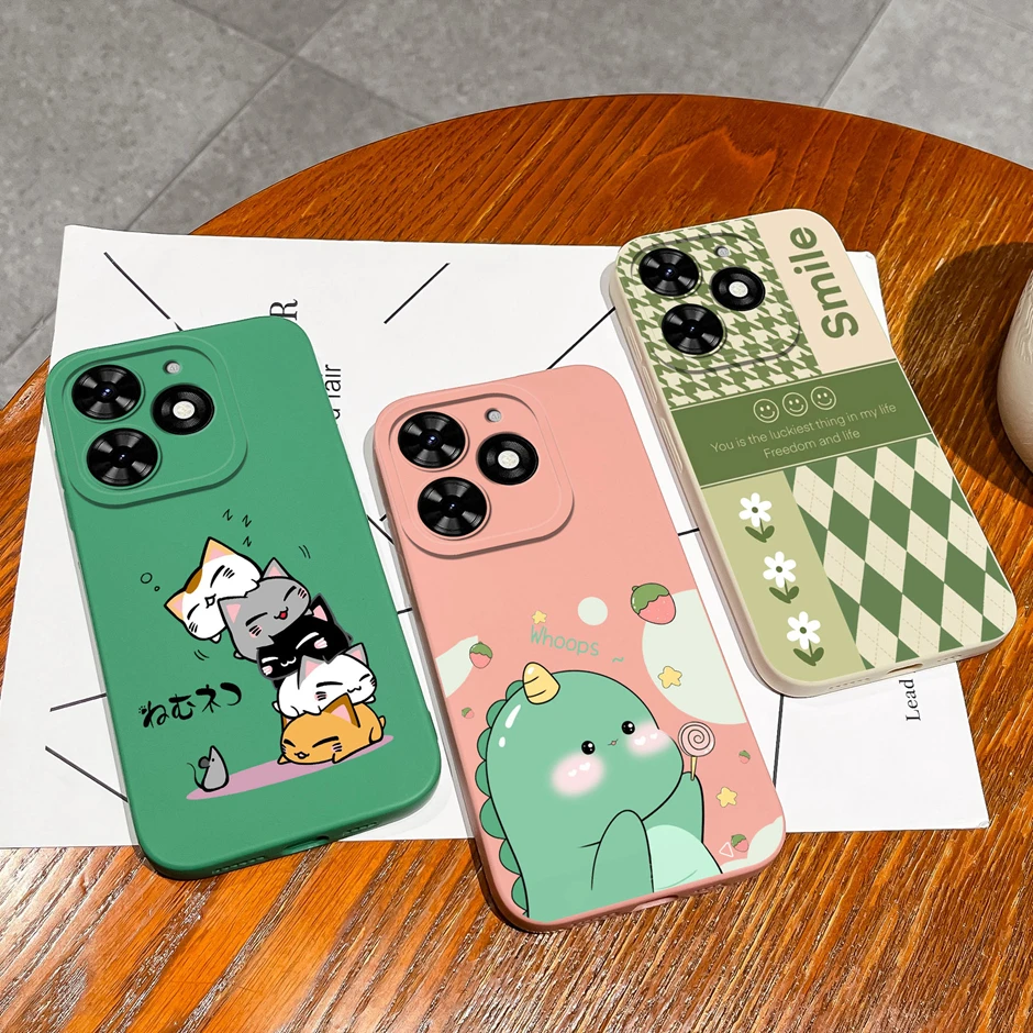 Case For Tecno Spark Go 2024 Cute Love Heart Cartoon Style Square Liquid Silicone Shell For Tecno Spark Go2024 New Design Funda