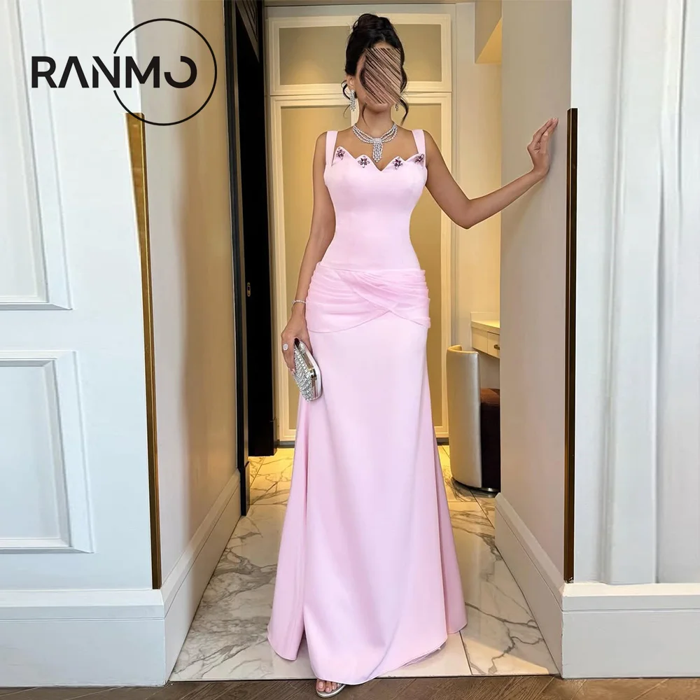 

Ranmo Elegant Pink Prom Dresses Spaghetti Strap Pleat Mermaid Prom Dress 2026 Square Beaded Floor-Length فساتين سهرة