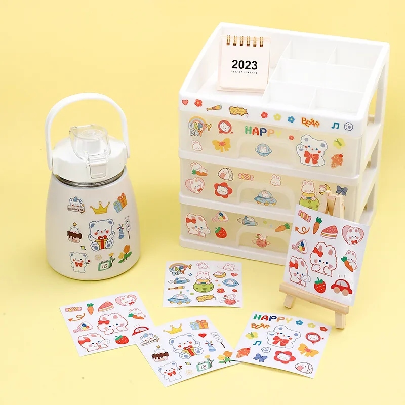 1 Sheet Cute Cartoon Patterns PVC Stickers Waterproof Colorful Phone Water Bottle Decor Scrapbook Decor DIY Notebook Decoration image 2