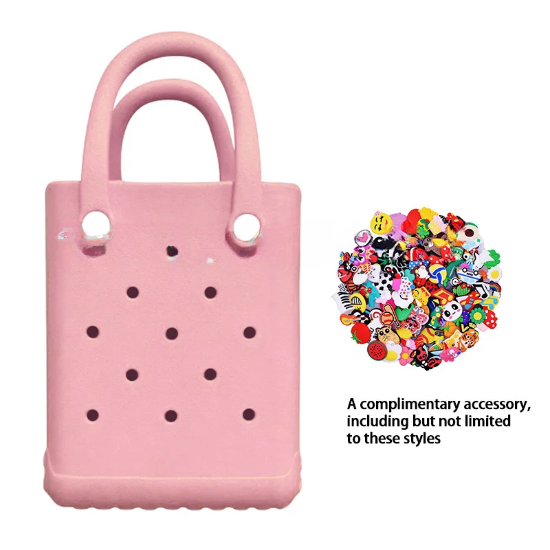 New Jelly Bag Hole Bag Cute Flower Summer Beach Vacation Bag Simple Solid Color Accessories Handheld Women\'s Bag Shopping Bag