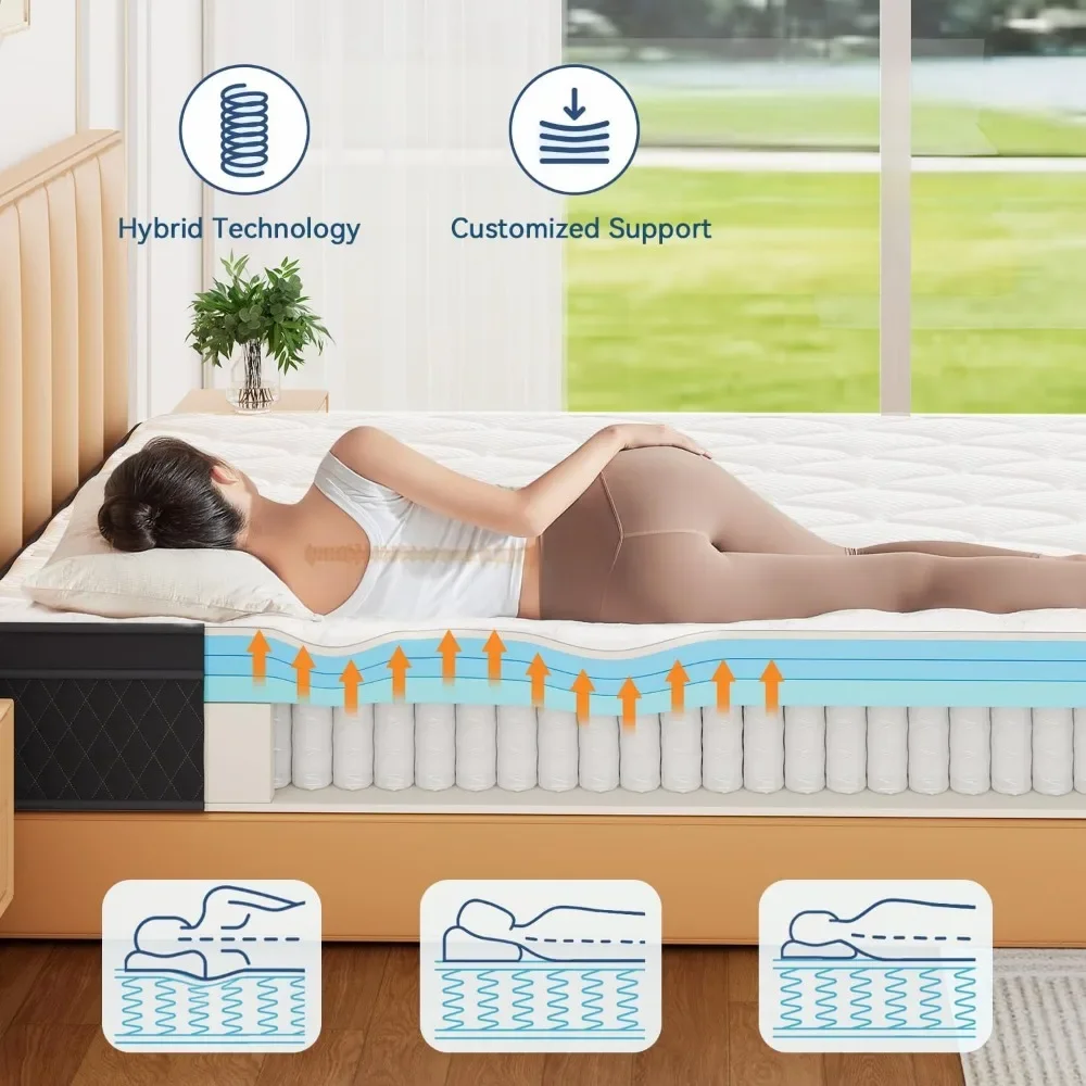 Matelas jumeau hybride en mousse à mémoire de forme, 12 pouces, avec ressorts empochés, pour isoler les mouvements, instituts de pression