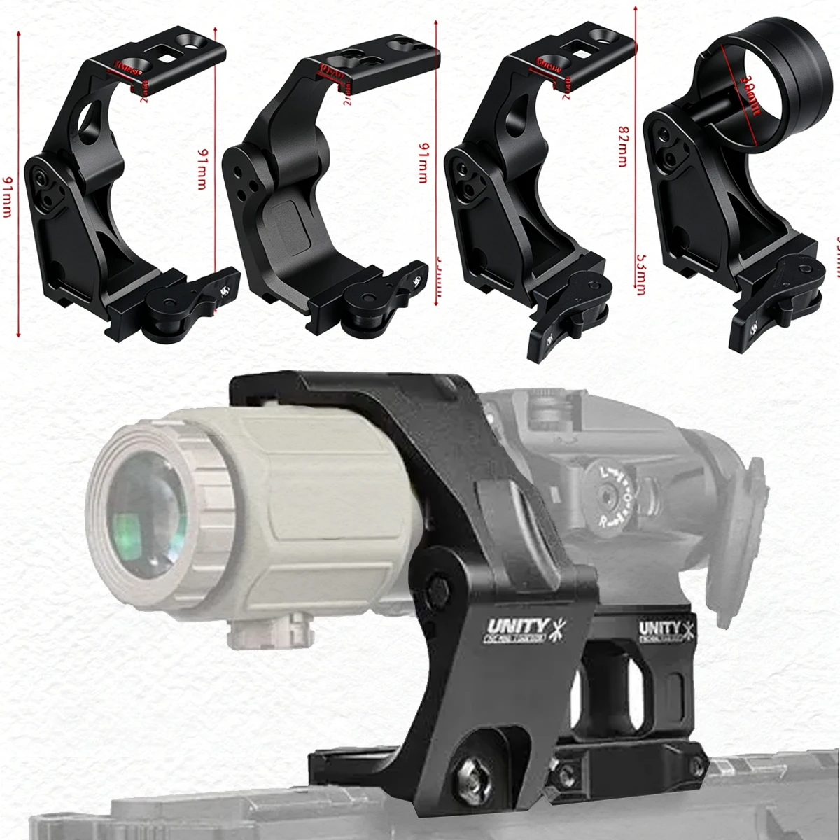 

Magnifier Riser Mount 2.26in 2.91in Scope Sight Folding Unity Mount for Tactical G33 G43 G45 Sight Fixed 3X 5X Magnifier Scope