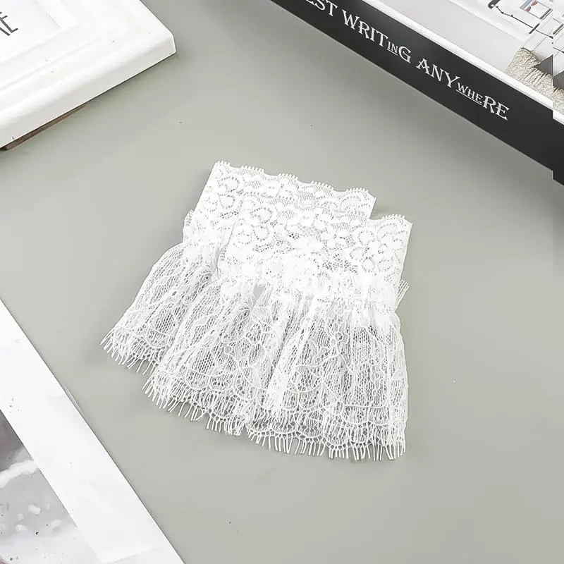 

Women Fake Arm Sleeves With Short Tassels White And Black Pleated Cuff Beautiful Lace Accessories Outdoor Embellishments