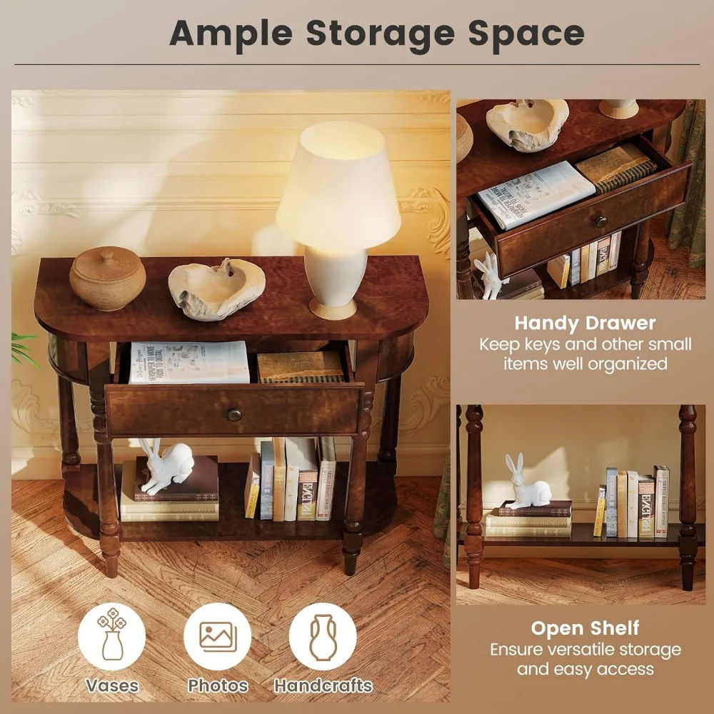 طاولة وحدة تحكم للمدخل من طبقتين مع درج تخزين، و36 طاولة أريكة خشبية ضيقة تتميز بأرجل أنيقة وتصميم رف مفتوح