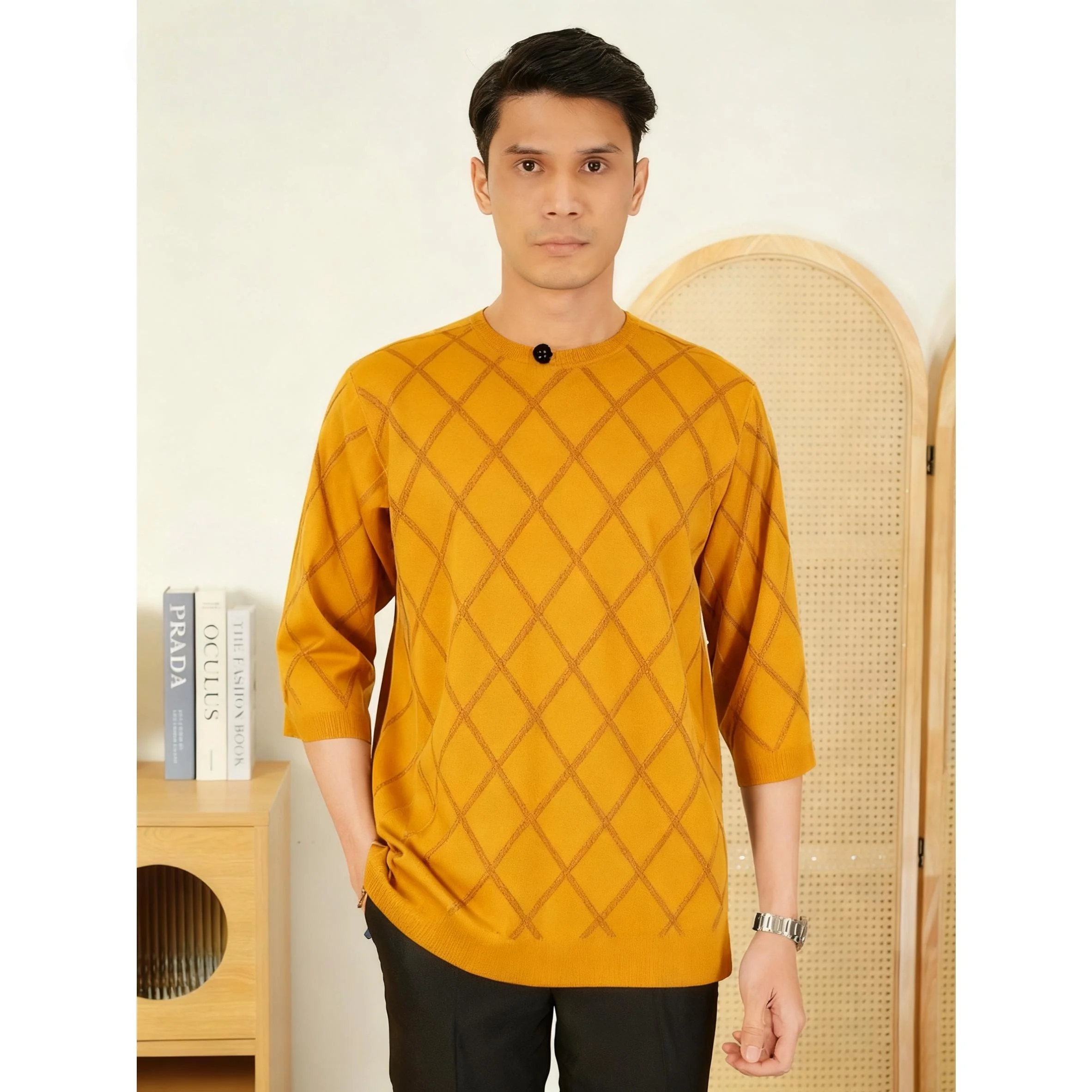 تي شيرت إسلامي مخطط مطرز للعيد بأكمام قصيرة تي شيرت جوبا عبايات فضفاضة غير رسمية 2026 Ropa Musulmana تي شيرت إسلامي #5