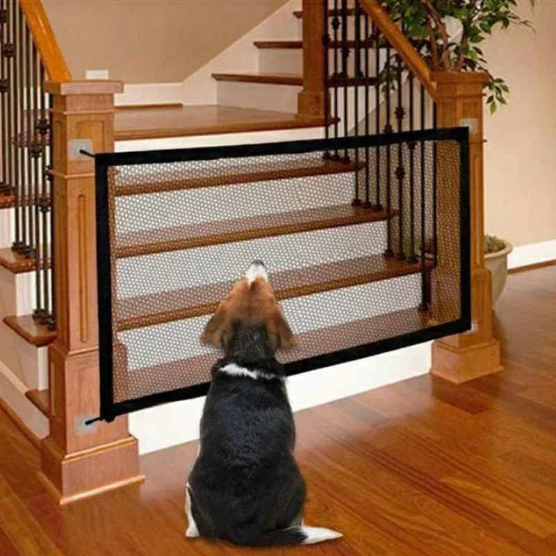 Recuergas de barrera para mascotas: puertas de malla para perros y escaleras plegables para entradas seguras. Parque infantil portátil y transpirable para parque infantil para bebés