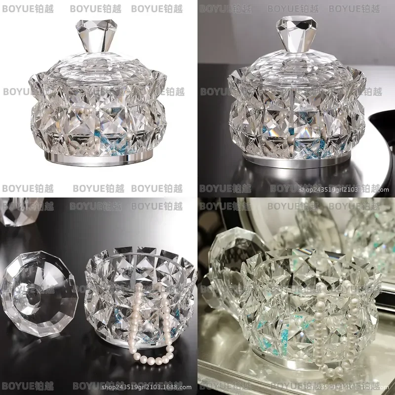 Luxury Crystal Glass Jewelry Box Transparent Candy Jar Storage Container Elegant Dresser Decorative Ornament for Home Display