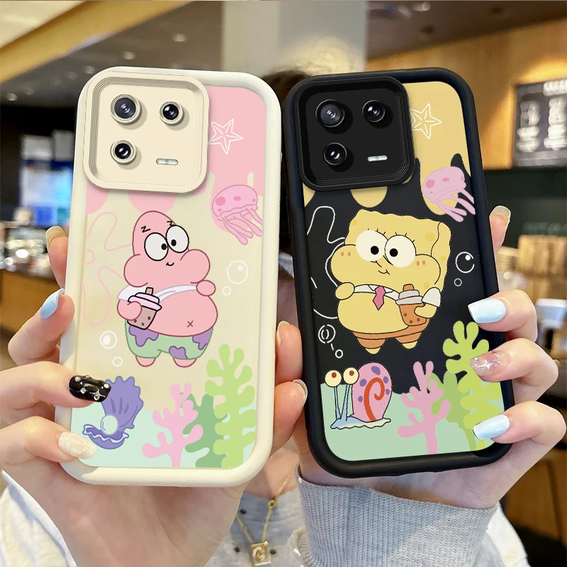 

New S-SpongeBobs Couple Cute Phone Case For XiaoMi 14 13 12 11T Pro 13 12 11 Lite Poco F6 F5 X5 X3 Pro Soft Silicone Cover Funda