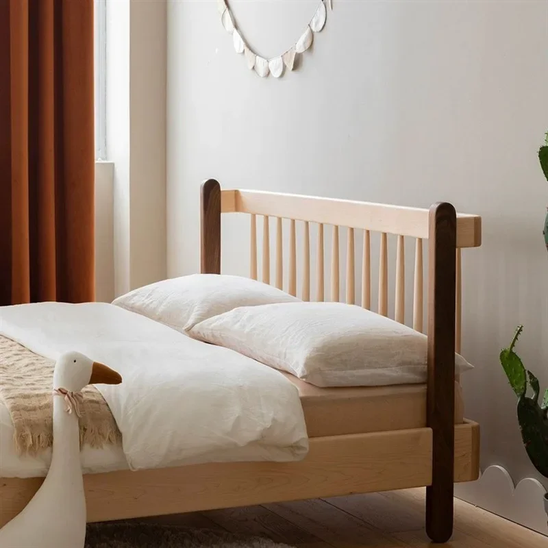 Nordic all solid wood children's bed, cherry wood hard maple with guardrail