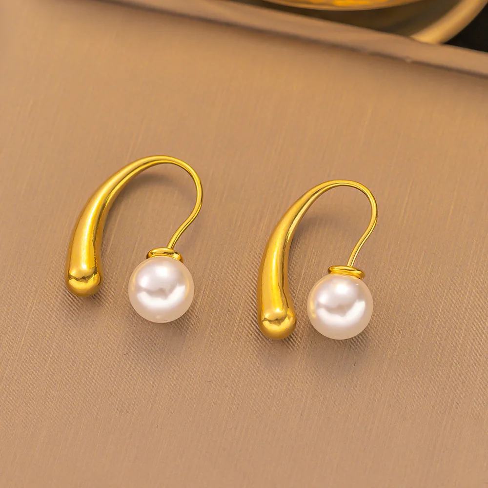 Waterproof Minimalist Imitation Pearls Stainless Steel Personality Chic Earrings  Gold Color Plated Trendy Jewelry Women Gift