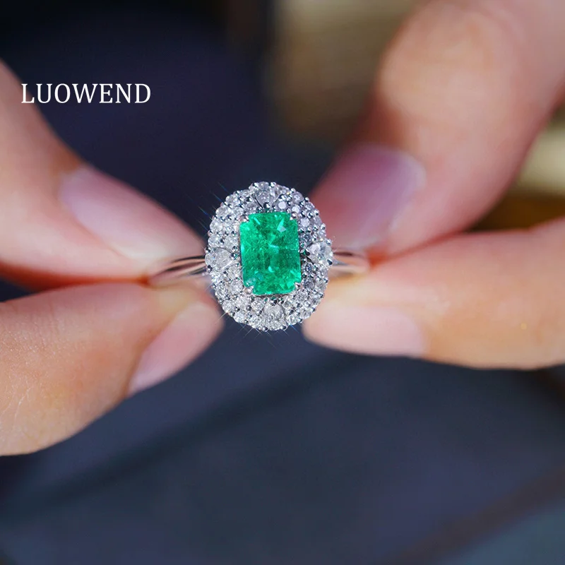 

Кольца LUOWEND из 100% белого золота 18 карат, роскошное элегантное стильное кольцо с блестящими бриллиантами и натуральным изумрудом для женщин, ювелирные изделия для вечеринок