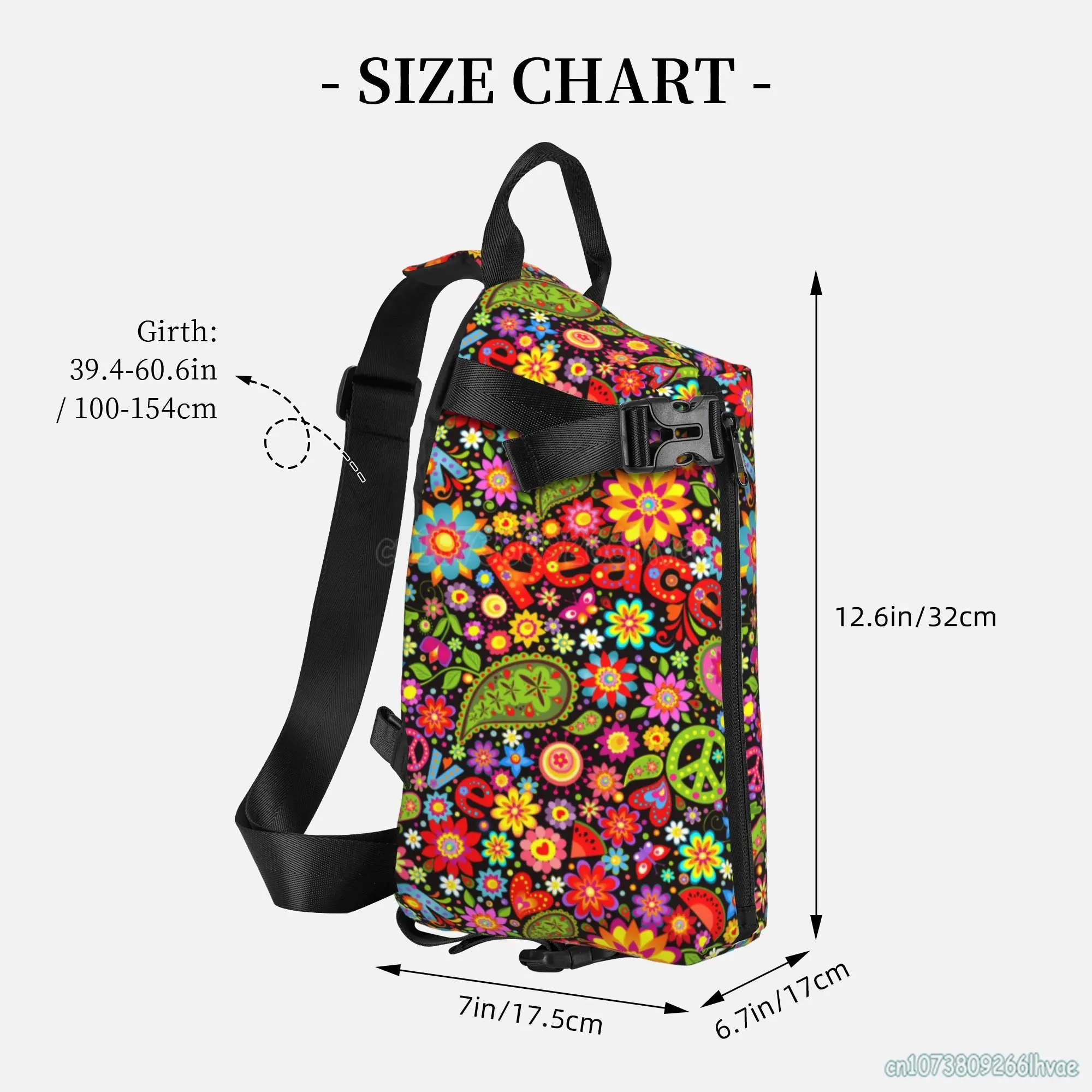 Mochila Hippie Floral Colorida Sling, Unisex Crossbody Chest Bag, Multiuso, Daypack de um ombro para exterior, caminhadas, viagem