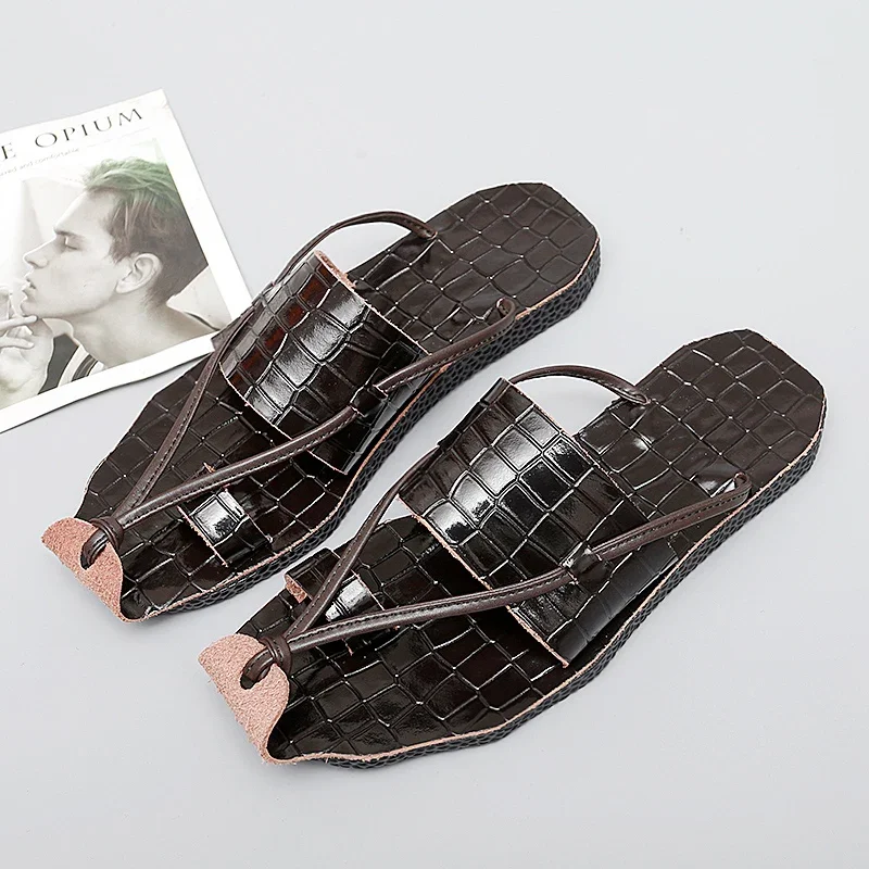 Summer Men Sandals Gladiators Crocodile Pattern Genuine Leather Casual Shoes Beach Sandals Outdoor Slippers Shoes for Men
