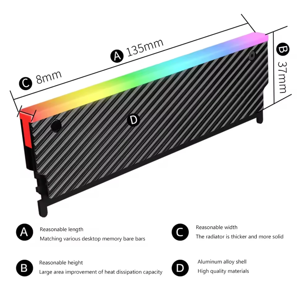 5V 3PIN ARGB RAM Radiator Radiator Aura Sync Radiator pamięci Stop aluminium dla pamięci DDR2 DDR3 DDR4 DDR5 Desktop PC
