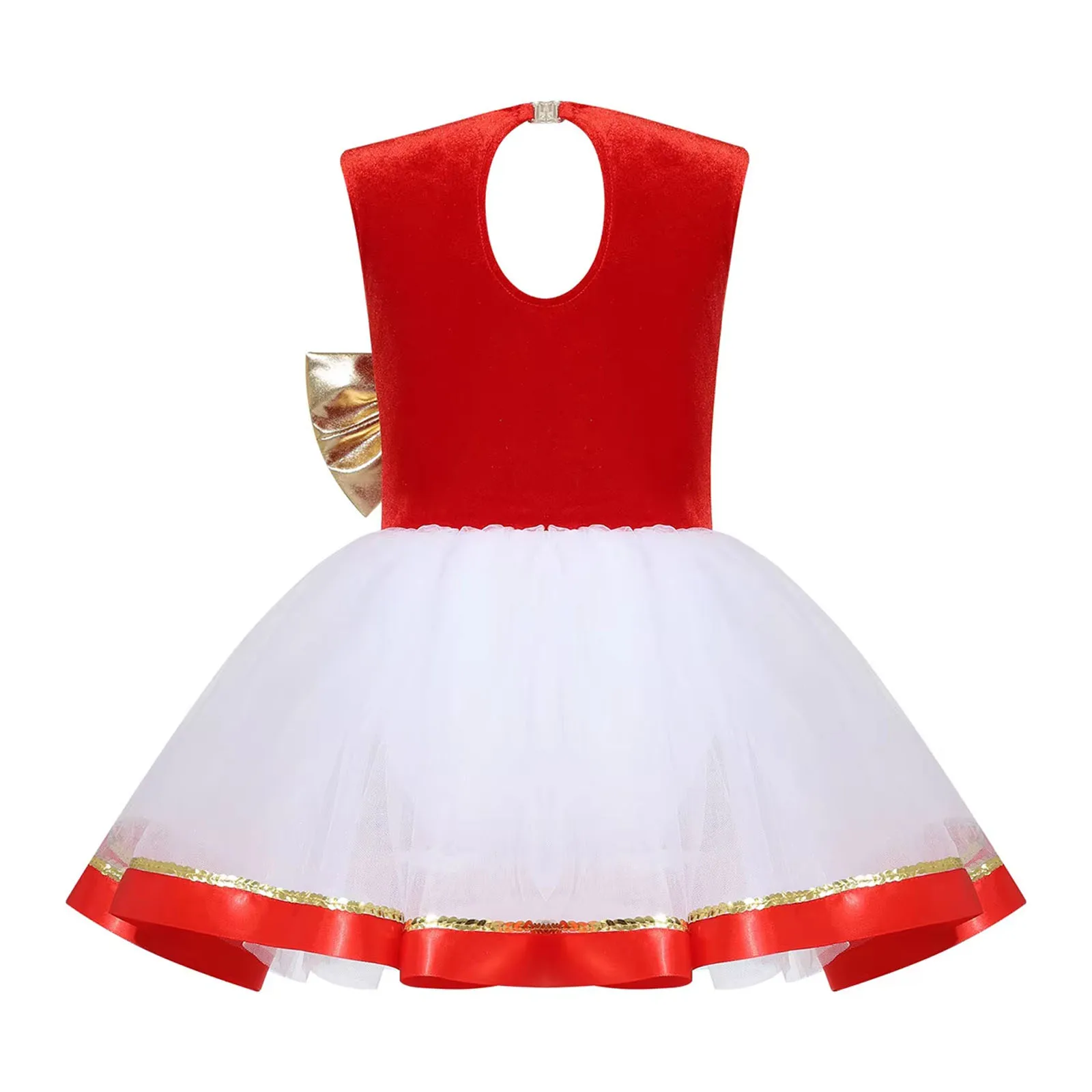 Girls Christmas Dance Dress Sequins Bowknot Adorned Mesh Tutu Ballet Leotard Xmas Carnival Party Cosplay Performance Costume