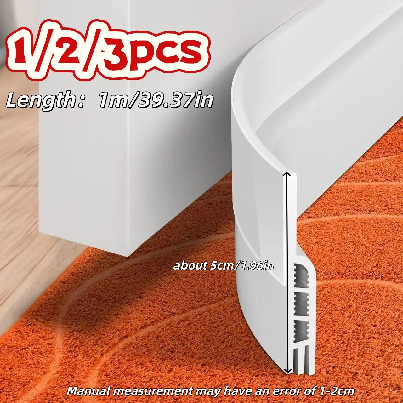 1/2/3pcs 1m/39.37in Adhesive Door Draft Stopper Under Door Blocker Insulator Door Sweep Weather Stripping Noise Barrier