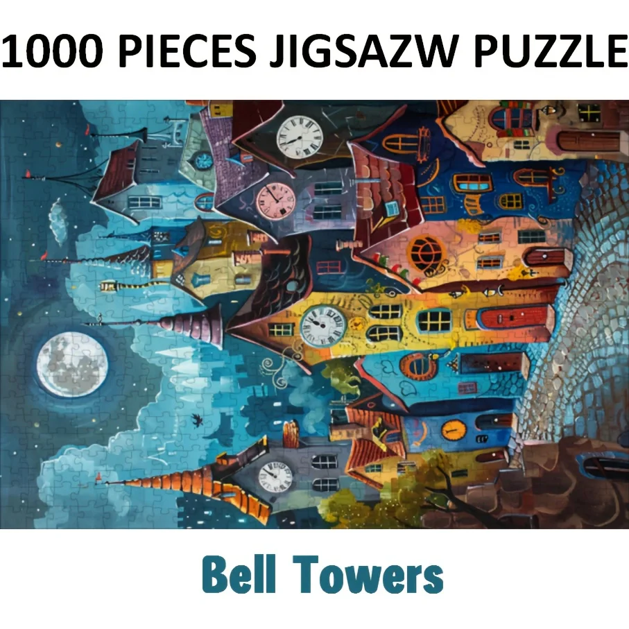70×50CM(27.56×19.69IN) Adult Jigsaw Puzzle 1000 Pieces Bell Towers Art Painting Puzzles Paper Puzzle 1000 pieces