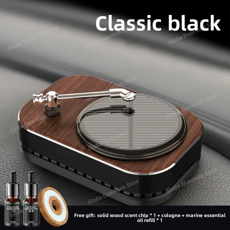 Car Aromatherapy Creative Solar Retro Record Player Car Perfume Plant Essential Oil Car Jewelry Aromatherapy Ornament