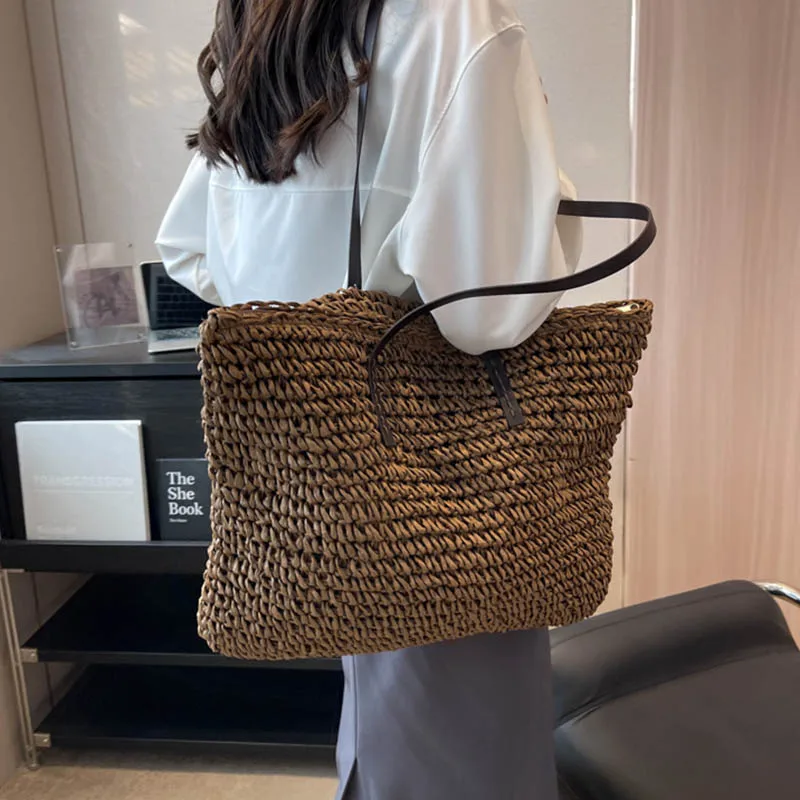Ladies' Handbag 2026 Advanced Texture Bag High Capacity New Woven Shoulder Bags Commuter Woven Tote Bags
