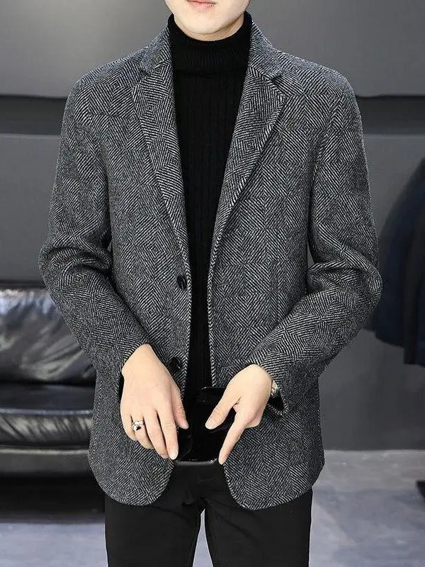 

Thiened Large Size Men's Woolen Coat Loose Fit oulder Drop down Sle Winter Faion Ci Casual Double Breasted Coat