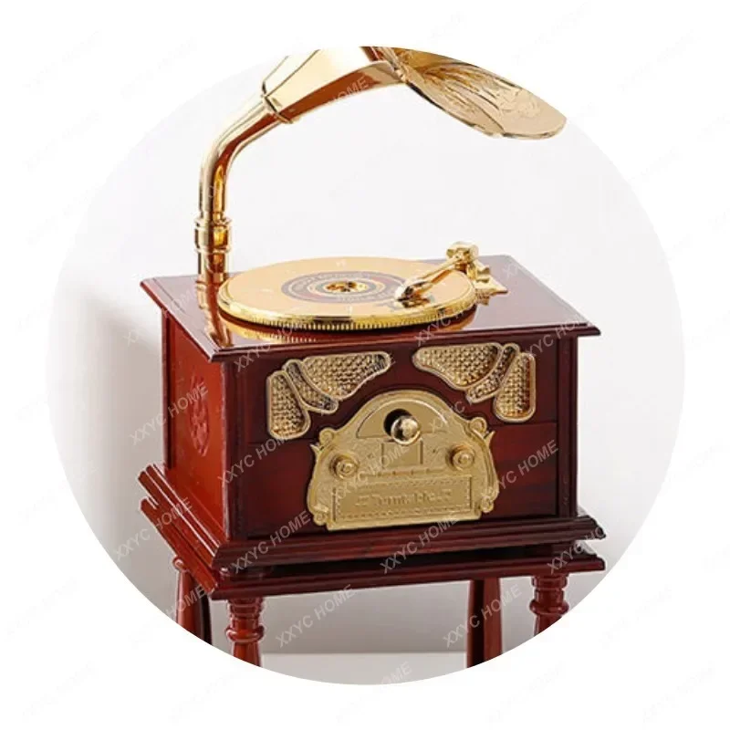 

Antique Classical Speaker Phonograph Retro Music Box Home Decoration with Seat Rack Nostalgic Gift