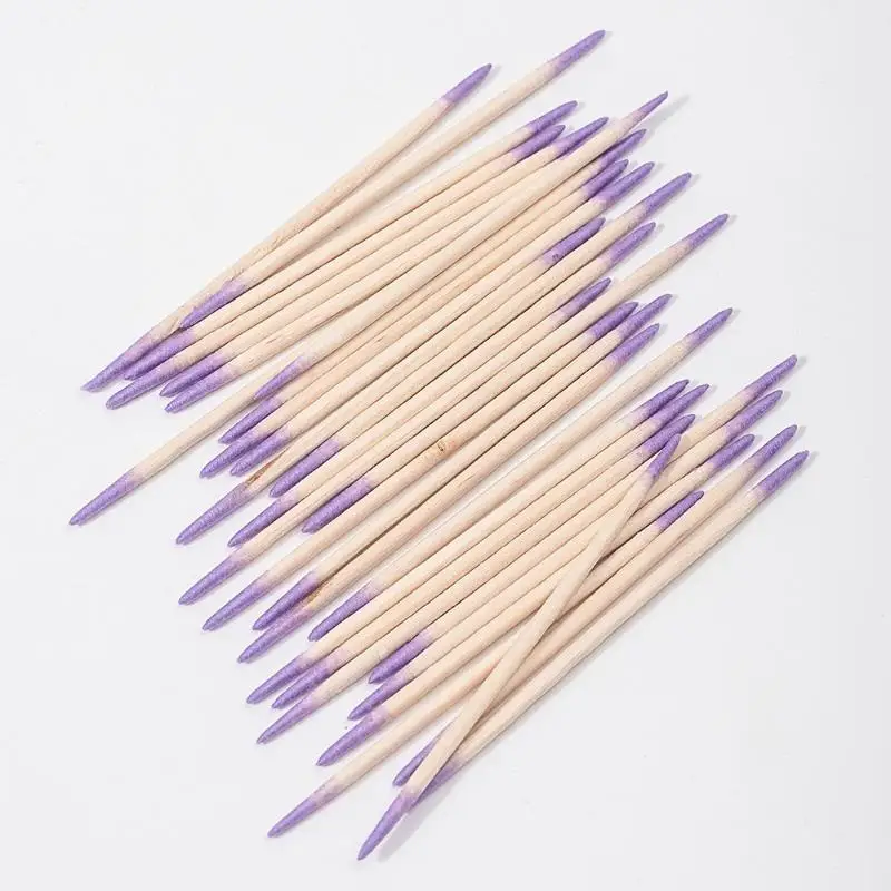 100/200/300/500 pièces ongles Double tête bois écouvillon bâtons de nettoyage violet double pointe coton tête nettoyage écouvillon dissolvant de vernis à ongles
