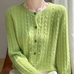 Autumn Winter 2025 Women Cardigans O-neck Solid Sweater Spring Long Sleeve Single Breasted Knit White Fashion Korean warm Jumper