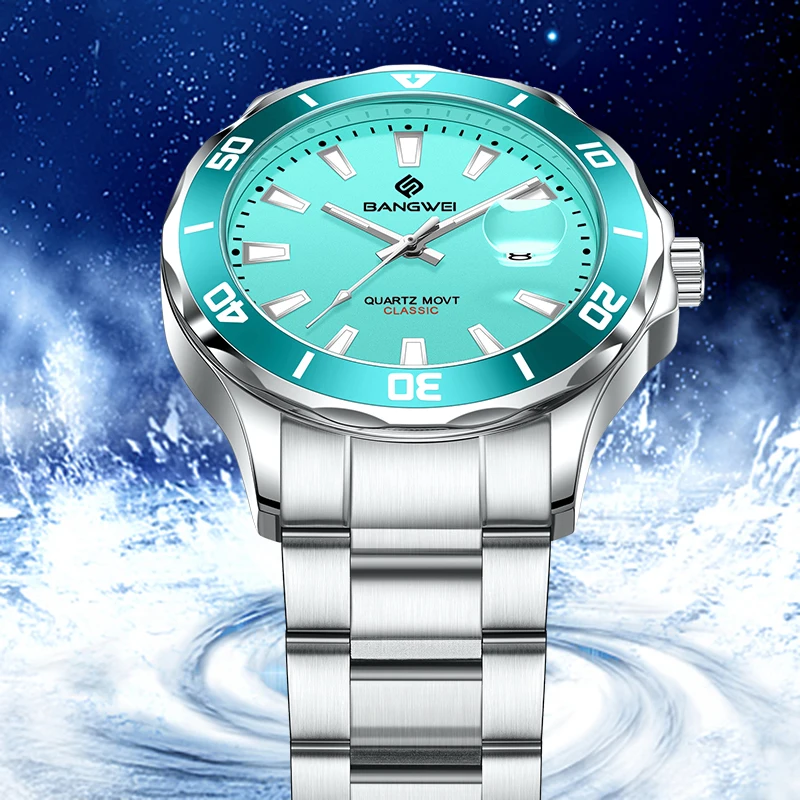 BANGWEI Top Brand Luxury Watches Male Fashion Business Classic Date Clock Simple Casual Waterproof Luminous Quartz Man Watch+Box
