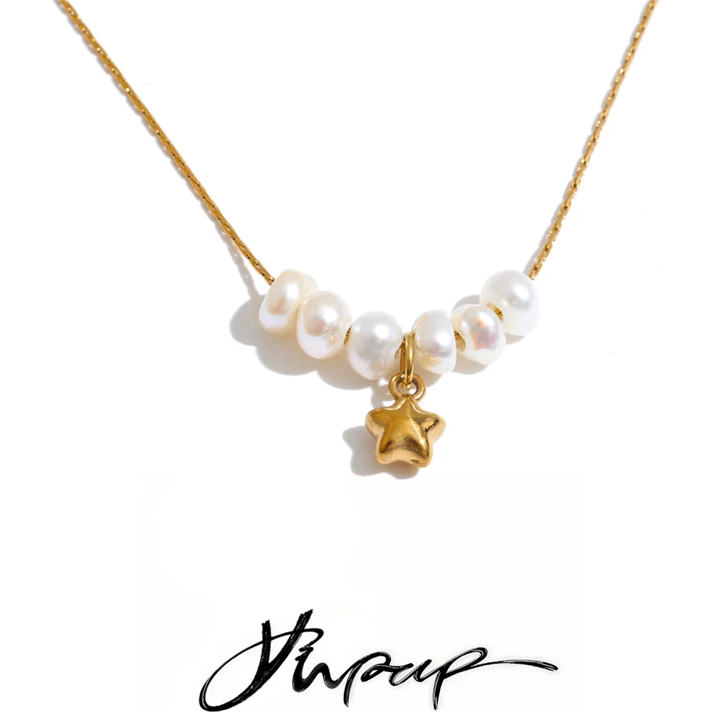 Yhpup Collier en Acier Inoxydable avec Chaîne de Perles Naturelles et Pendentif Étoile, Haute Qualité, Luxe, Tendance, Attrayant, Bijou Cadeau 2026