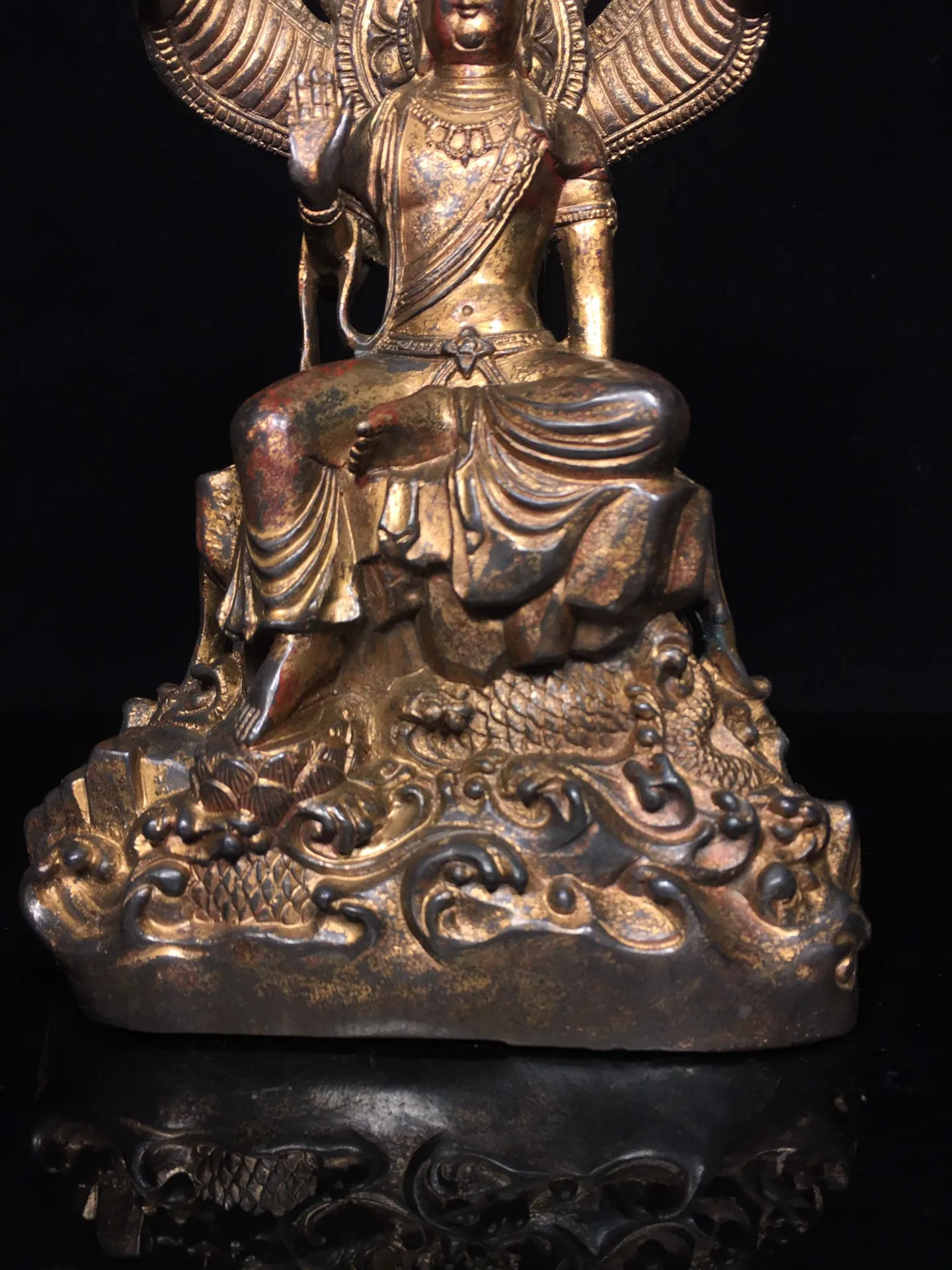 10 "المعابد النيبالية القديمة البرونزية الزنجفر الطين الذهب Nagarjuna خمسة رأس الأفعى الخلفية لوتس منصة قاعة العبادة