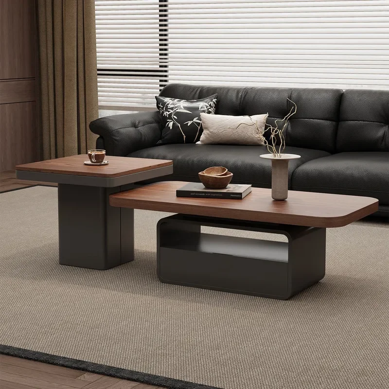 Medieval Retro Style Solid Wood Coffee Table with Storage High Grade Walnut Color Living Room Furniture Combination New