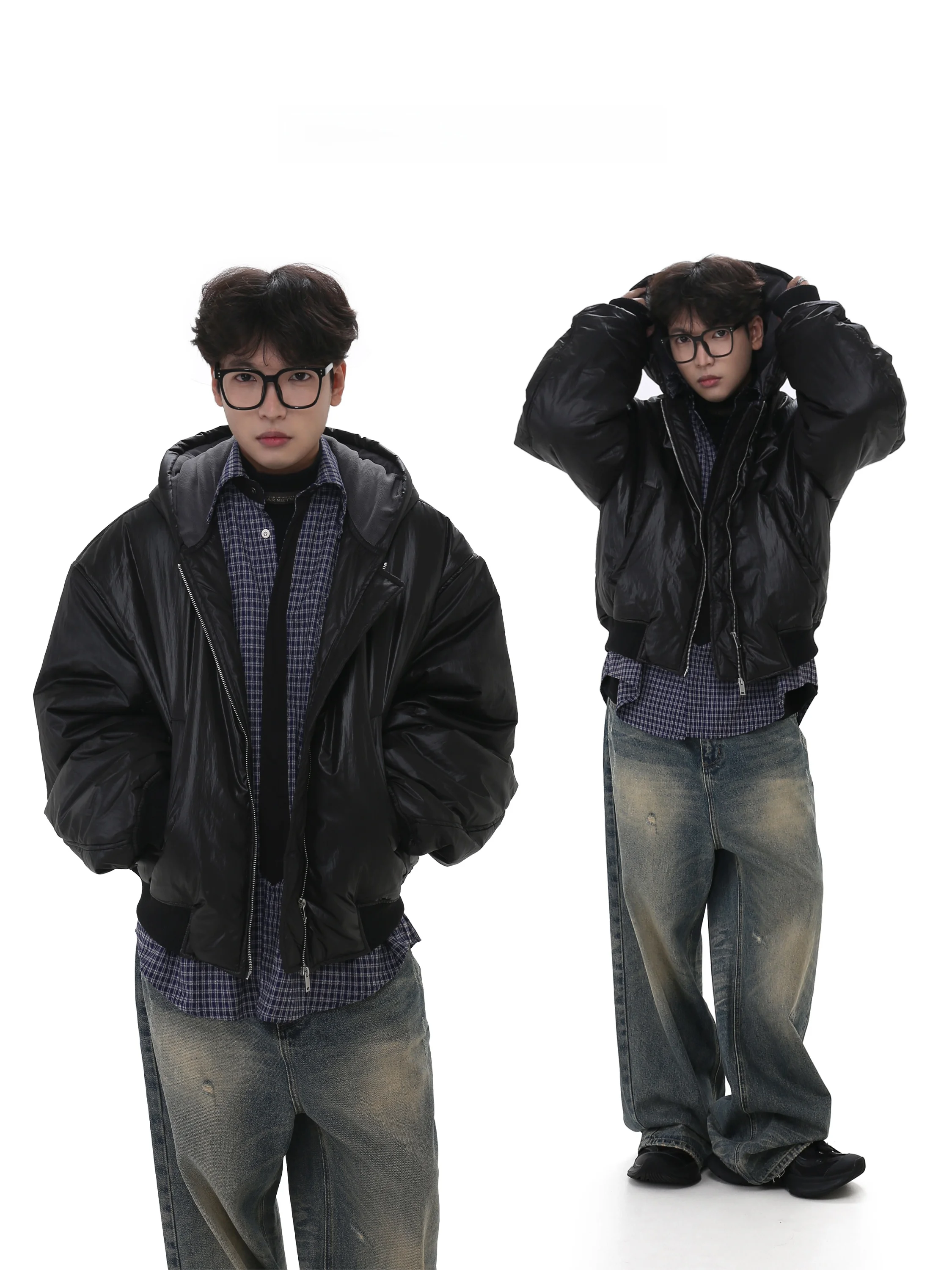 

GBofficial Winter Thiened Fce Lined Hooded Cotton Jaet Men's Casual Warm Outerwear Loose Fit High End Feel Coat