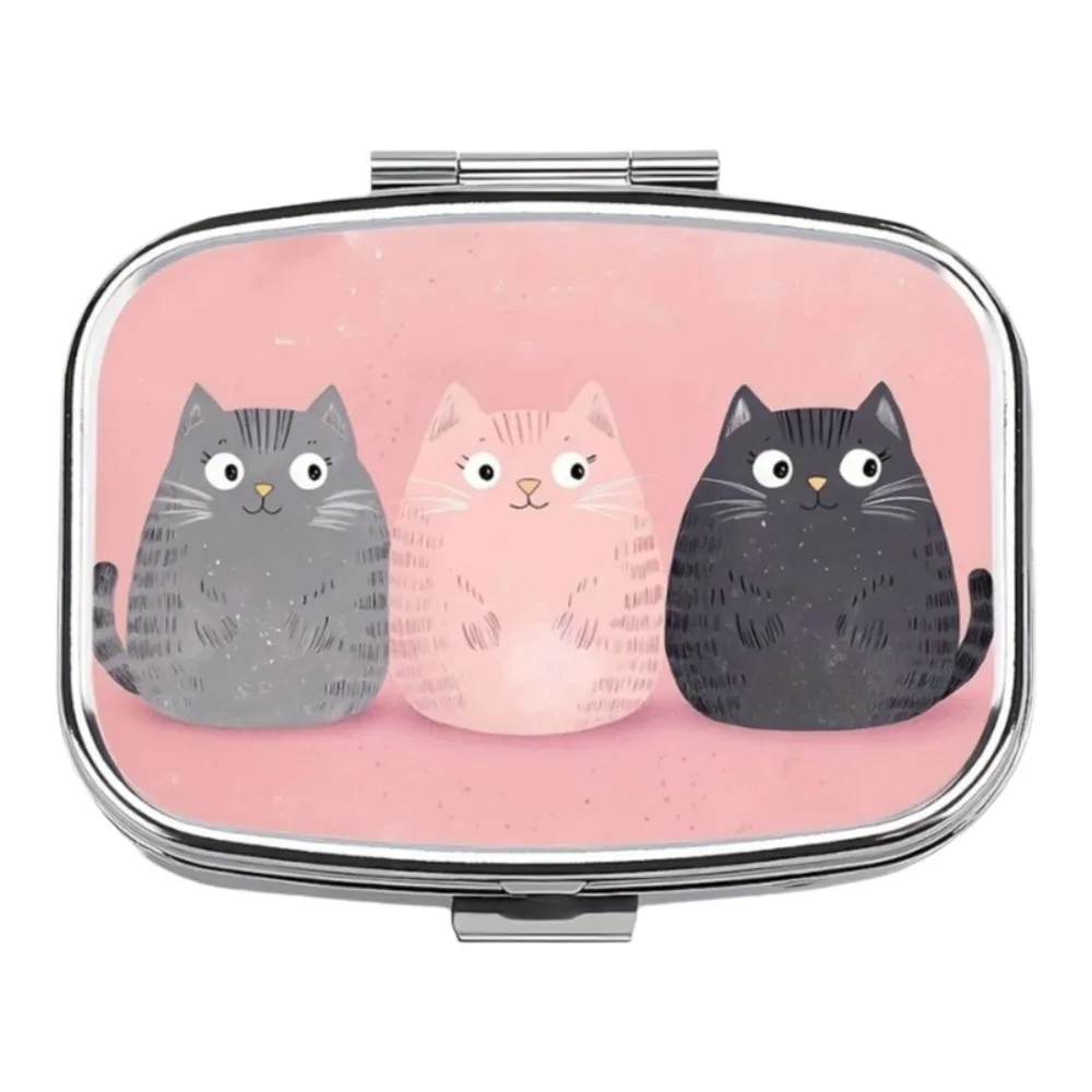 Metal Pill Case Multi-Compartment Built-In Makeup Mirror Jewelry Storage Box Portable Secure Closure Travel Pill Organizer