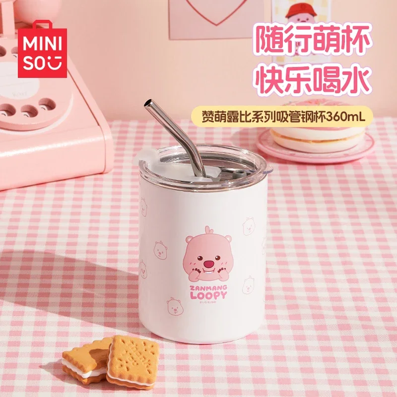 

MINISO Loopy Thermos Cup with Straw 360ml Anime Portable Summer Coffee Milk Tea Insulated Cold Stainless Steel Mug Gifts