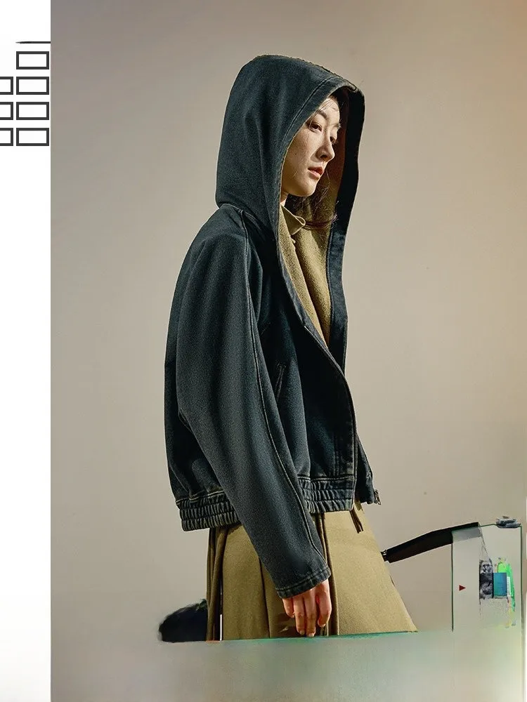 

Casual Loose Fit Thiened ort Knitted Sweatirt Jaet Women's Denim Outerwear Casual Sle Cotton Polyester Blend