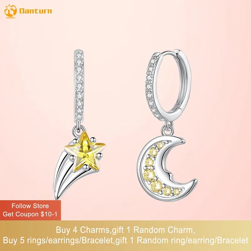 

Danturn 925 Sterling Silver Stud Earrings Pavé Shooting Star and Moon Earrings Earrings for Women Female Fashion Jewelry Gift