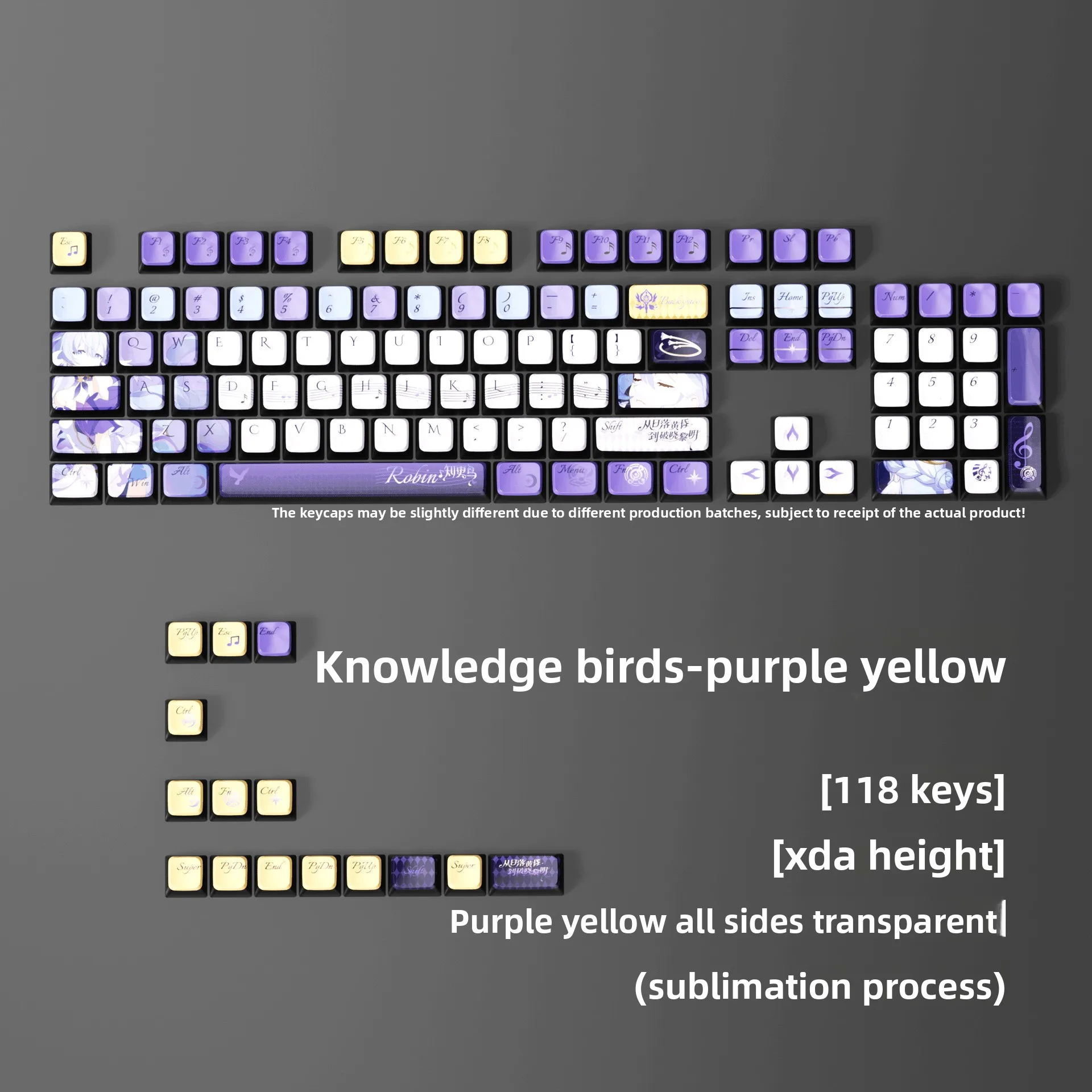 

Honkai: Star Rail‌ Robin Purple and yellow Anime-Themed Keycaps for Mechanical Keyboard - SA Profile, Four-Side Translucent