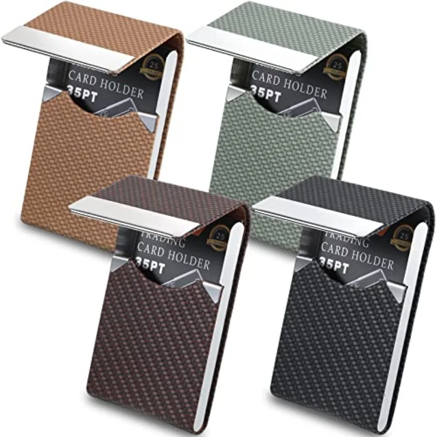 

4 Pcs PU Leather Business Card Holder Case with Magnetic Clasp Pocket RFID Blocking Metal Business Card Holder Wallet Organizer
