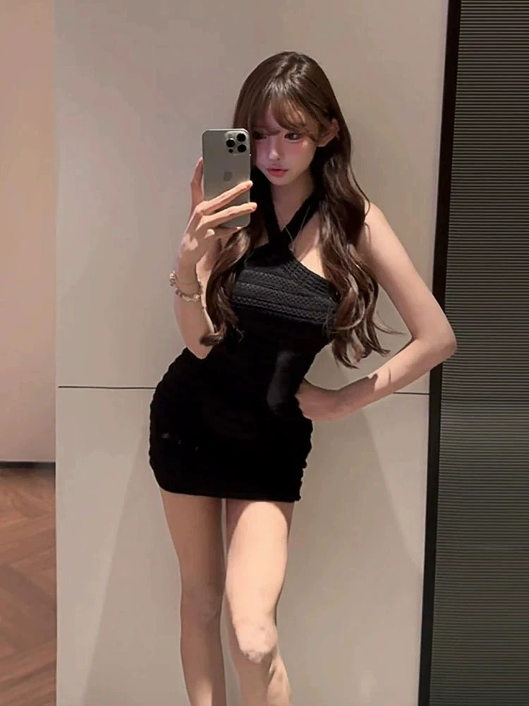 

Sexy Plump Girl Cross Ne Knitted Dr Women's Summer Pure Desire Tight Fit ort Skirt High Waist Bal Hollow out Body...