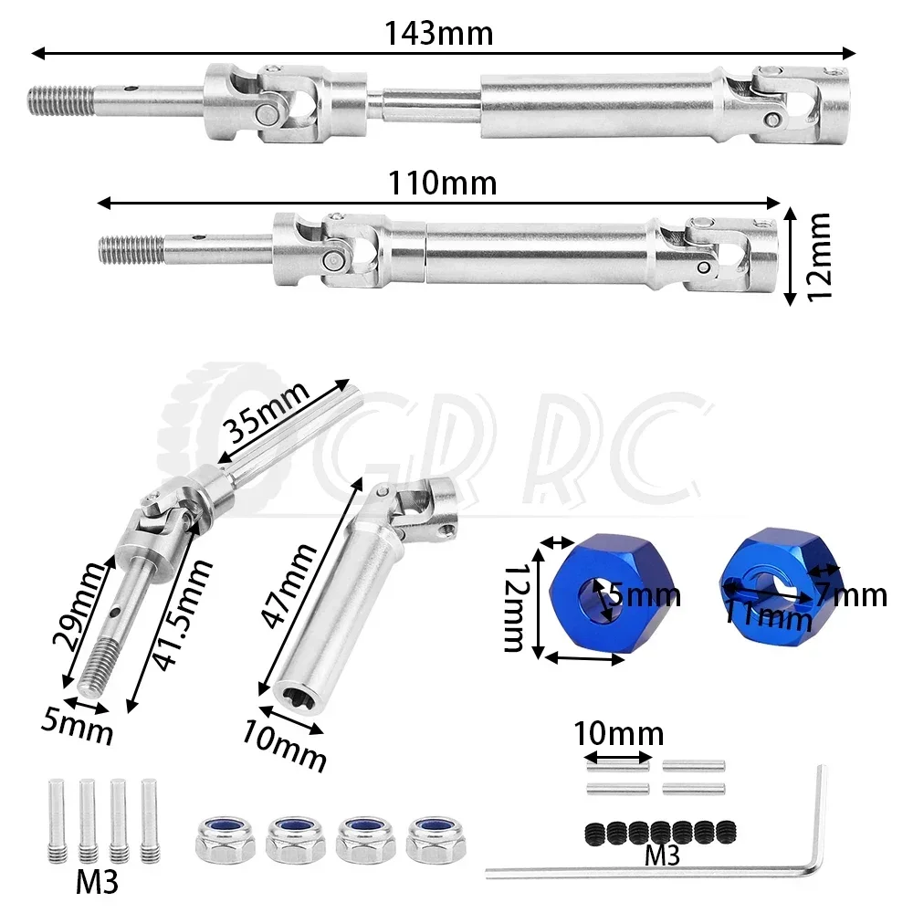 4Pcs Universal Joint Stainless Steel Drive CVD Shaft for 1/10 Traxxas Slash Rustler Stampede VXL 4X4 4WD RC Car Upgrade Parts