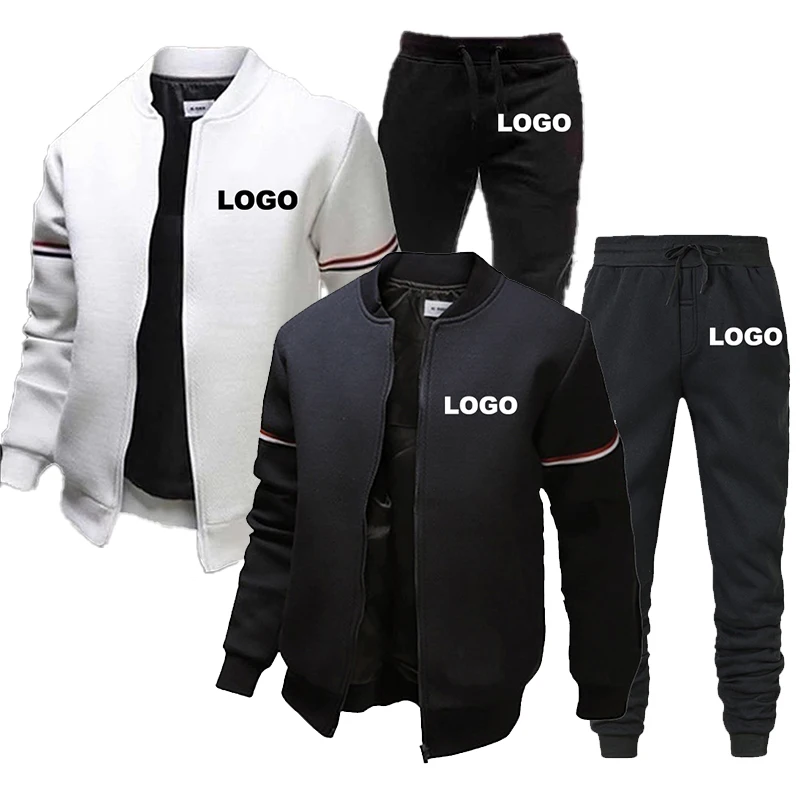 

Mens Custom Logotracksuits Men Sets Sweatshirt+Sweatpants Tracksuit Zipper Stand Collar Sports Suit Jogging Fitness