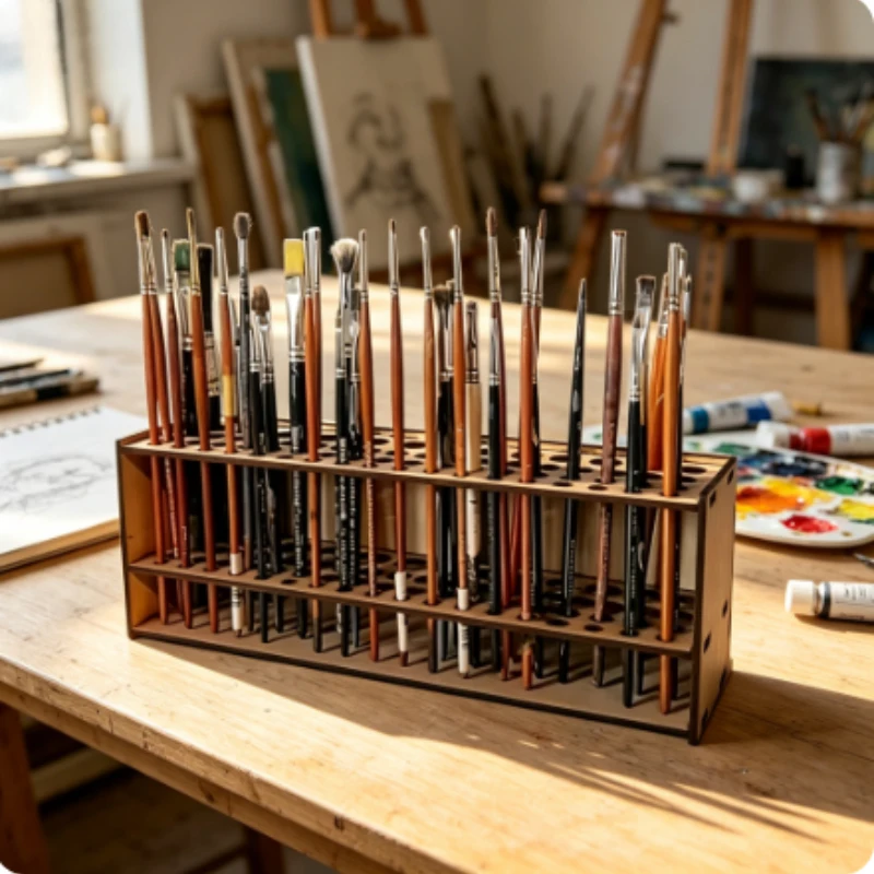 

67 Slots Double Layer Wooden Paint Brush Holder Durable Artist Desk Organizer Multi-hole Pencil Storage Rack for Art Craft Suppl