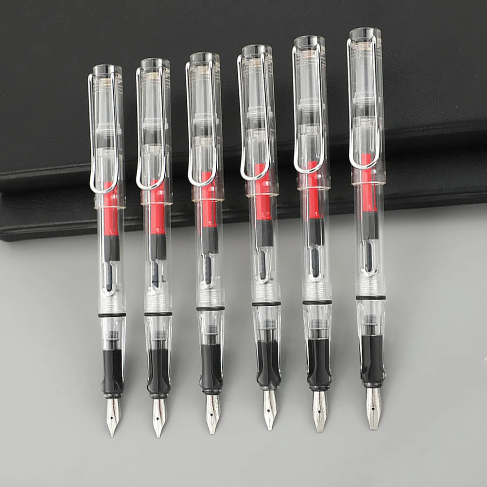 

6Pcs Transparent Fountain Pen Portable Compact Smooth Writing Pen Calligraphy for School Home Office Artistic Gift